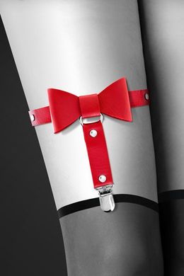 Гартер на ногу Bijoux Pour Toi - WITH BOW Red, сексуальная подвязка с бантиком, экокожа SO2221 фото