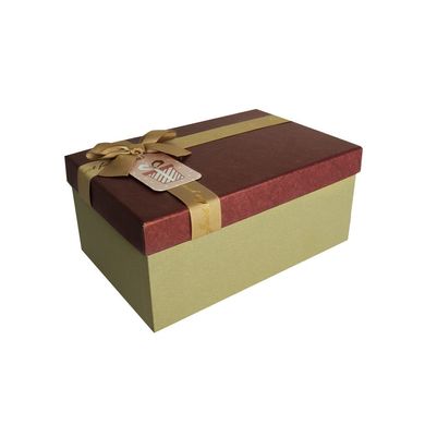 Подарункова коробка з бантом бордово-золота, M — 25×18,5×11,5 см SO8909 фото