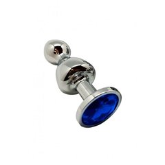 Металева анальна пробка Wooomy Lollypop Double Ball Metal Plug Blue S, діаметр 2,8см, довжина 8,5см SO7415 фото