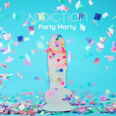 Фалоімітатор з конфетті ADDICTION - PARTY MARTY 7.5″ - FROST & CONFETTI, 19 см, силікон SO4532 фото