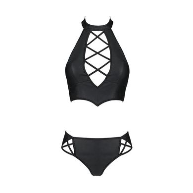Комплект из эко-кожи Nancy Bikini black L/XL - Passion, бра и трусики с имитацией шнуровки SO5367 фото