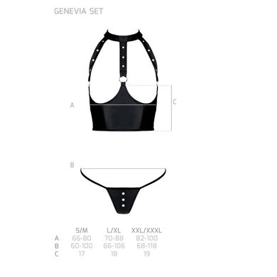 Комплект білизни з відкритими грудьми Passion GENEVIA SET WITH OPEN BRA L/XL black, корсет, стрінги SO8439 фото
