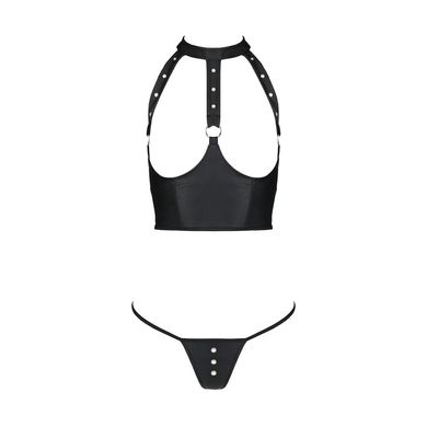 Комплект белья с открытой грудью Passion GENEVIA SET WITH OPEN BRA L/XL black, корсет, стринги SO8439 фото