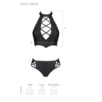 Комплект из эко-кожи Nancy Bikini black S/M - Passion, бра и трусики с имитацией шнуровки SO5368 фото