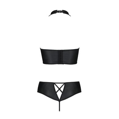Комплект из эко-кожи Nancy Bikini black S/M - Passion, бра и трусики с имитацией шнуровки SO5368 фото