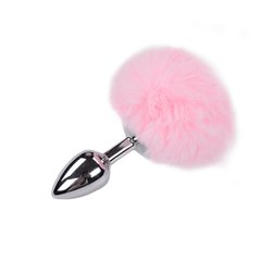 Металлическая анальная пробка Кроличий хвостик Alive Fluffy Plug S Pink, диаметр 2,8 см SO6313 фото