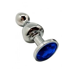 Металева анальна пробка Wooomy Lollypop Double Ball Metal Plug Blue L діаметр 3,5 см, довжина 10,5см SO7419 фото