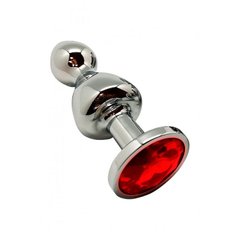 Металева анальна пробка Wooomy Lollypop Double Ball Metal Plug Red L діаметр 3,5 см, довжина 10,5 см SO7420 фото