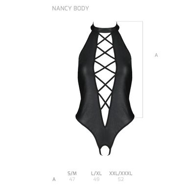 Боди из эко-кожи с имитацией шнуровки и открытым доступом Nancy Body black L/XL - Passion SO5370 фото