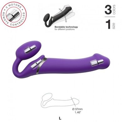 Безремінний страпон з вібрацією Strap-On-Me Vibrating Violet L, діам. 3,7 см, пульт ДК, регульований SO3826 фото
