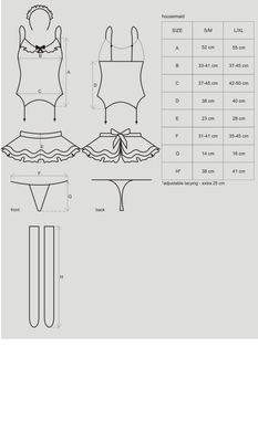Эротический костюм горничной с юбкой Obsessive Housemaid 5 pcs costume L/XL, черно-белый, топ с подв SO7279 фото