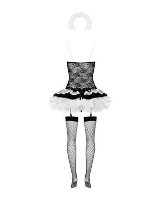 Эротический костюм горничной с юбкой Obsessive Housemaid 5 pcs costume L/XL, черно-белый, топ с подв SO7279 фото