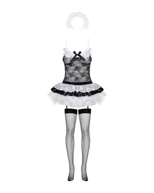 Еротичний костюм покоївки зі спідницею Obsessive Housemaid 5 pcs costume L/XL, чорно-білий, топ з пі SO7279 фото