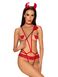 Эротический костюм чертика из стреп Obsessive Evilia teddy red S/M, боди, чокер, накладки на соски, SO7706 фото 1
