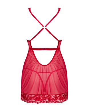Прозрачная сорочка бэби-долл Obsessive Lacelove babydoll & thong M/L Red, кружево, стринги SO8647 фото