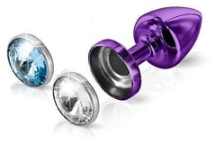 Анальная пробка Diogol Anni Magnet Purple: Кристалл/Аквамарин 25мм, со сменными стразами на магните D902056 фото
