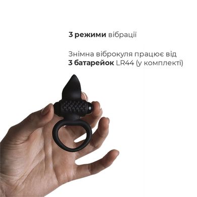 Эрекционное виброкольцо Adrien Lastic Lingus Black с язычком и щеточкой для стимуляции клитора AD30649 фото