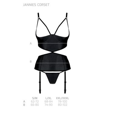 Корсет з відкритими грудьми Passion JANNIES CORSET L/XL black, стрінги в наборі SO8445 фото