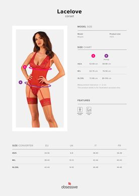 Прозорий корсет Obsessive Lacelove corset XS/S Red, мереживо, підв’язки для панчіх SO8649 фото
