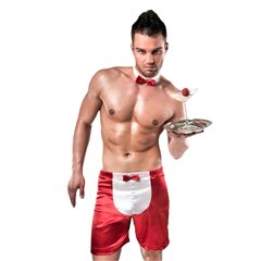 Чоловічий еротичний костюм офіціанта Passion 019 SHORT red L/XL, шорти і метелик PSM0191 фото