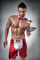 Мужской эротический костюм официанта Passion 019 SHORT red S/M, шорты и бабочка PSM0192 фото