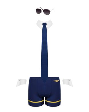 Еротичний костюм пілота Obsessive Pilotman set 2XL/3XL, боксери, манжети, комір з краваткою, окуляри SO7303 фото