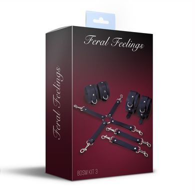 Набор для БДСМ 3 в 1 Feral Feelings BDSM Kit 3 Black, black, наручники, поножи, крестовина SO8269 фото