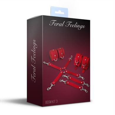 Набор для БДСМ 3 в 1 Feral Feelings BDSM Kit 3 Red, red, наручники, поножи, крестовина SO8270 фото