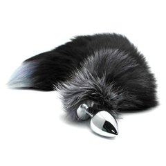 Металева анальна пробка Лисячий хвіст Alive Black And White Fox Tail L, діаметр 3,9 см SO6323 фото