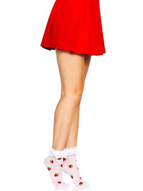 Носки женские с клубничным принтом Leg Avenue Strawberry ruffle top anklets One size, кружевные манж SO8583 фото