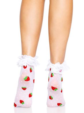 Шкарпетки жіночі з полуничним принтом Leg Avenue Strawberry ruffle top anklets One size, мереживні м SO8583 фото