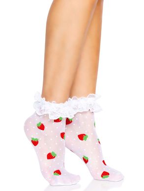 Шкарпетки жіночі з полуничним принтом Leg Avenue Strawberry ruffle top anklets One size, мереживні м SO8583 фото