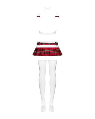 Еротичний костюм школярки з мініспідницею Obsessive Schooly 5pcs costume L/XL, біло-червоний, топ, с SO7305 фото