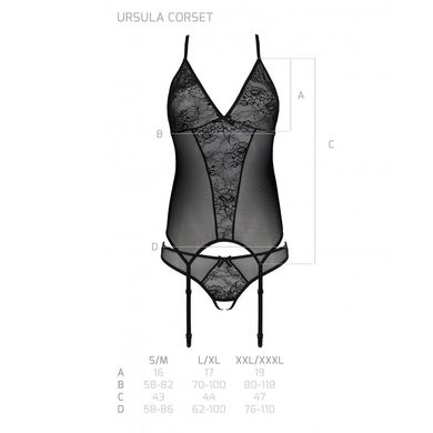 Корсет із пажами, трусики з ажурним декором та відкритим кроком Ursula Corset black L/XL — Passion SO5835 фото