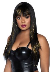 Чорна перука із золотими пасмами Leg Avenue Long bang wig with tinsel, 60 см SO7940 фото