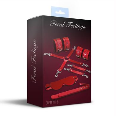 Набор Feral Feelings BDSM Kit 5 Red, наручники, поножи, крестовина, маска, паддл SO8273 фото