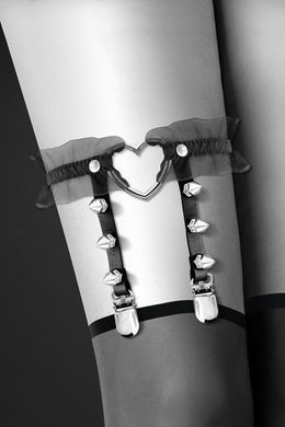 Гартер на ногу Bijoux Pour Toi - WITH HEART AND SPIKES Black, сексуальная подвязка с сердечком SO2223 фото