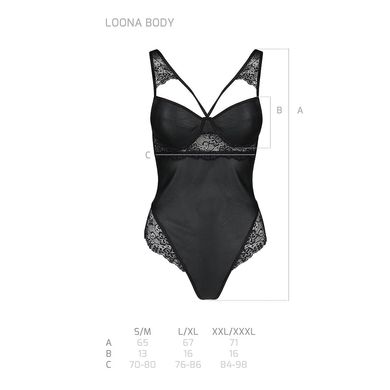 Боди из эко-кожи и кружева Loona Body black L/XL - Passion SO5355 фото