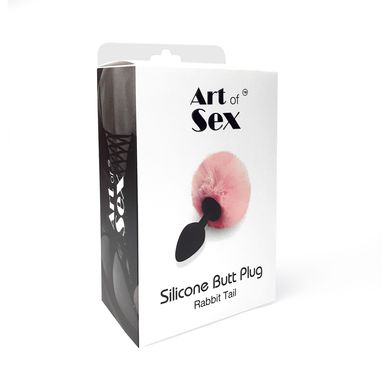 Силиконовая анальная пробка М Art of Sex - Silicone Bunny Tails Butt plug Pink, диаметр 3,5 см SO6693 фото