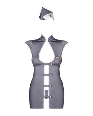 Еротичний костюм стюардеси Obsessive Stewardess 3 pcs costume grey S/M, сірий, сукня, стрінги, пілот SO7308 фото