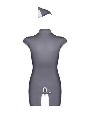 Еротичний костюм стюардеси Obsessive Stewardess 3 pcs costume grey L/XL, сірий, сукня, стрінги, піло SO7309 фото