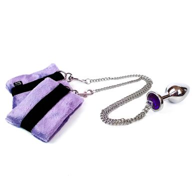 Наручники с металлической анальной пробкой Art of Sex Handcuffs with Metal Anal Plug size M Purple SO6183 фото