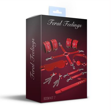 Набір Feral Feelings BDSM Kit 7 Red, наручники, поножі, конектор, маска, падл, кляп, затискачі SO8277 фото