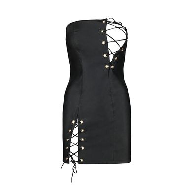 Мини-платье из экокожи CELINE CHEMISE black S/M — Passion: шнуровка, трусики в комплекте SO6407 фото