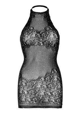 Платье-сетка со стразами Leg Avenue Rhinestone halter mini dress Black, открытая спина, one size SO7882 фото