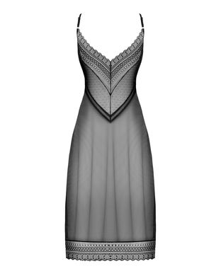 Полупрозрачная длинная сорочка Obsessive Estiqua chemise XL/2XL, черный, ассиметричный крой SO7264 фото