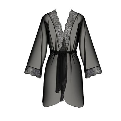 Пеньюар Passion Amberly Peignoir 6XL/7XL black, ажурные декольте и манжеты, широкие рукава SO7054 фото