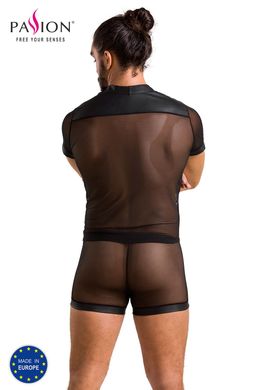 Комплект сетчатого мужского белья Passion 052 Set Michael L/XL Black, рубашка, боксеры, заклепки SO7624 фото
