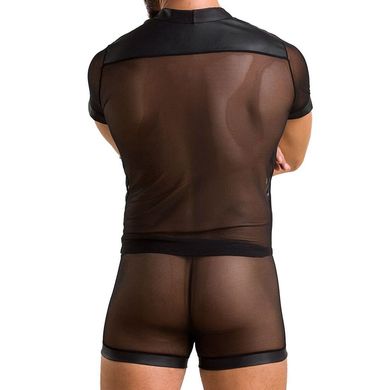 Комплект сетчатого мужского белья Passion 052 Set Michael L/XL Black, рубашка, боксеры, заклепки SO7624 фото