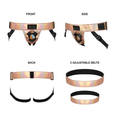 Труси для страпона Strap-On-Me Leatherette Harness Curious Holographic Rose Gold SO7812 фото
